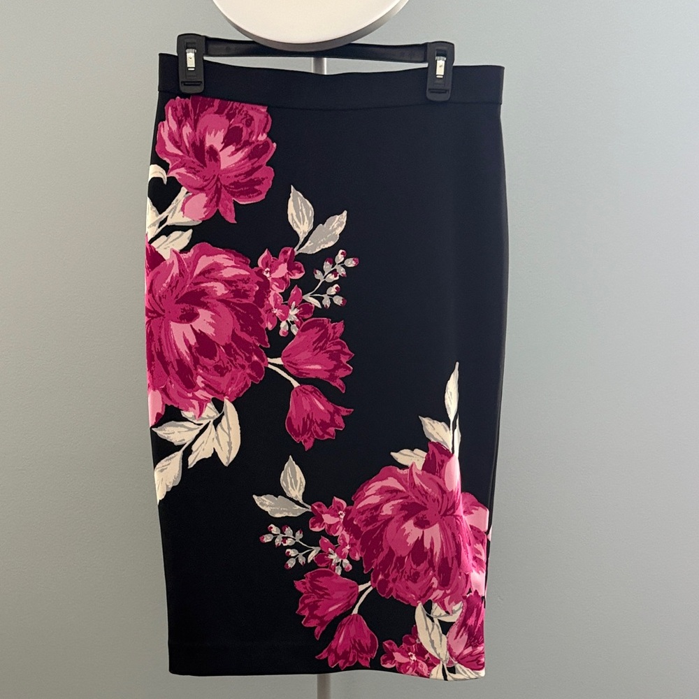 Alfani Black Pencil Skirt with Pink Floral Design